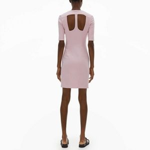 Helmut Lang V neck stretch soft pink knit bodycon mini dress